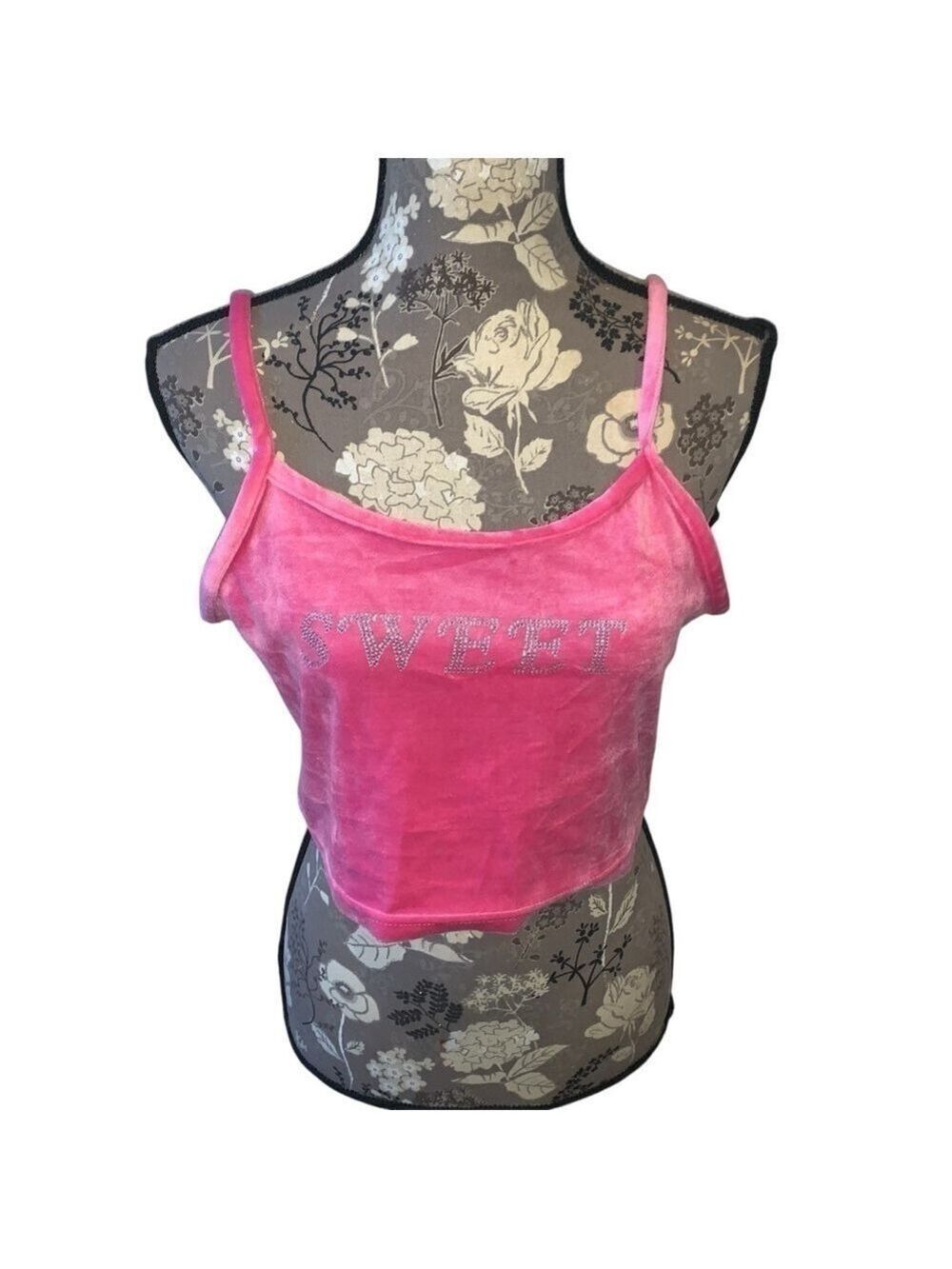Y2K Pink Velour Crop Tank size large